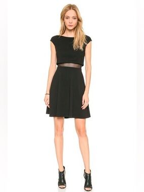 New Bailey44 Black Dress Mini Sheer Mid Cap Sleeve Size Small